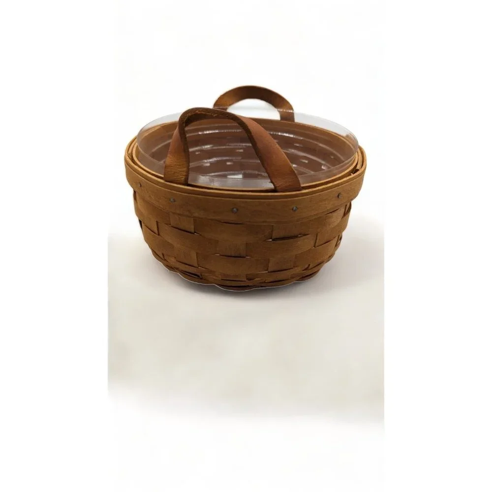 Vintage Longaberger Basket 1993 Hand Woven w/ Plastic Protector 6.5 Diameter